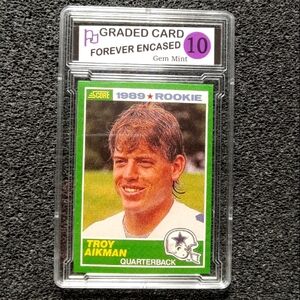 Troy Aikman Dallas Cowboys HOF Football  Rookie Card Graded 10 Gem Mint